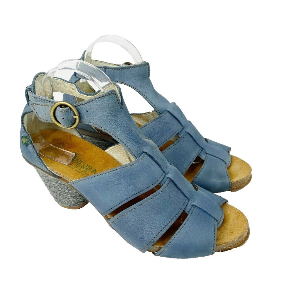 El Naturalista Blue Leather Strappy Heeled Sandals